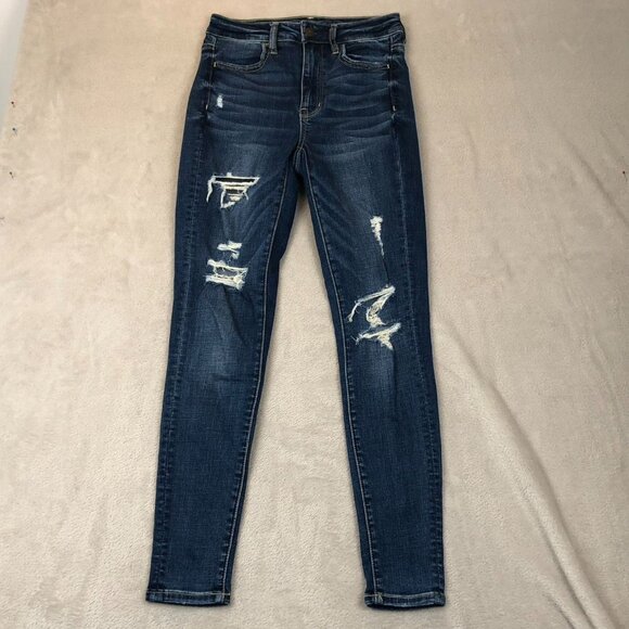 American Eagle Womens Jeans Size 2 Super Hi-Rise Jegging Distressed Blue Denim - Picture 13 of 14